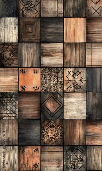 Obraz Tile or carpet pattern background with decorative, symmetrical elements. Ideal for wallpaper, textiles, or digital design projects.