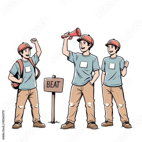 Obraz Three Construction Workers Celebrating