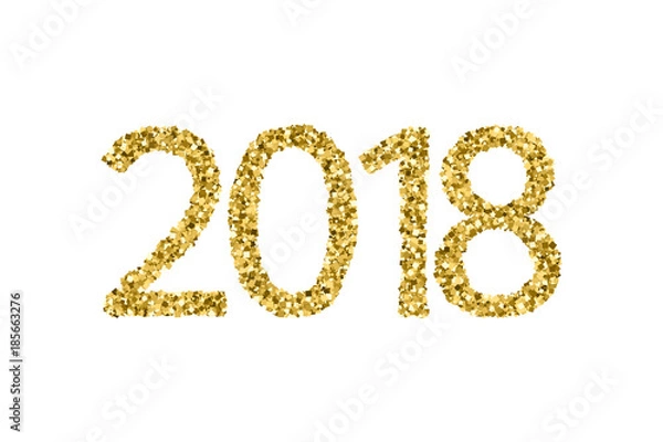 Fototapeta Gold shiny textured numbers 2018 New Year  isolated on a white background. 