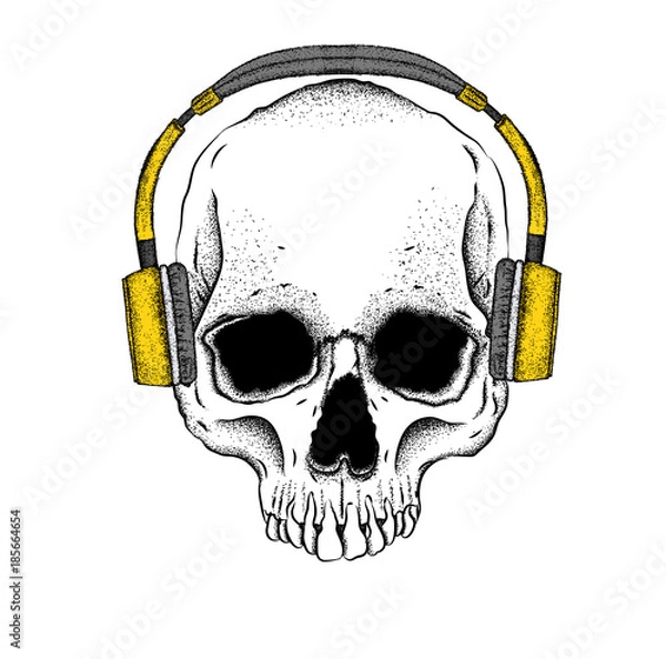 Obraz Portrait of a skull headphones. Can be used for printing on T-shirts, flyers, etc. Vector illustration