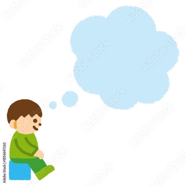 Obraz 吹き出し 男の子 座る 考える 手描き パステル コピースペース