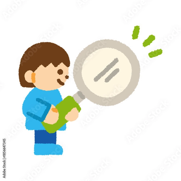 Obraz 調べる 女の子 虫眼鏡 手描き パステル イラスト