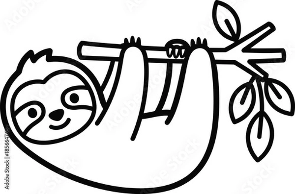 Obraz Cute Sloth Hanging Line Art Vector