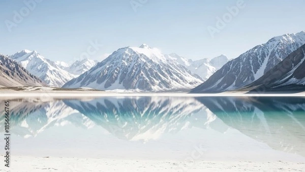 Obraz 고요한 호수에 비친 눈 덮인 산맥 풍경