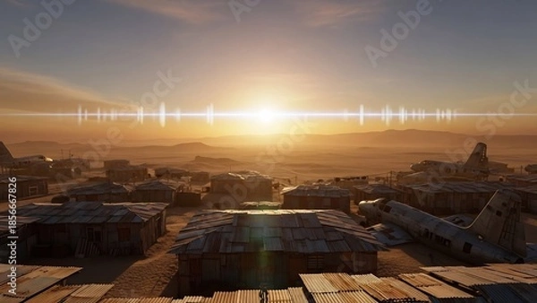 Obraz 황량한 도시 위로 찬란하게 빛나는 일출