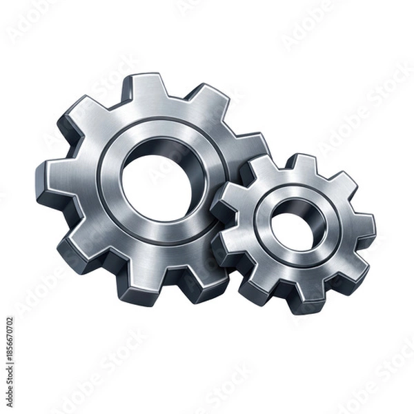 Obraz Two Silver Metal Gears Interlocking Together Showing Mechanical Precision And Engineering