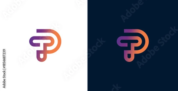 Fototapeta Modern abstract letter P logo design with a sleek gradient color transition, embodying innovation and professional branding for various businesses and digital platforms