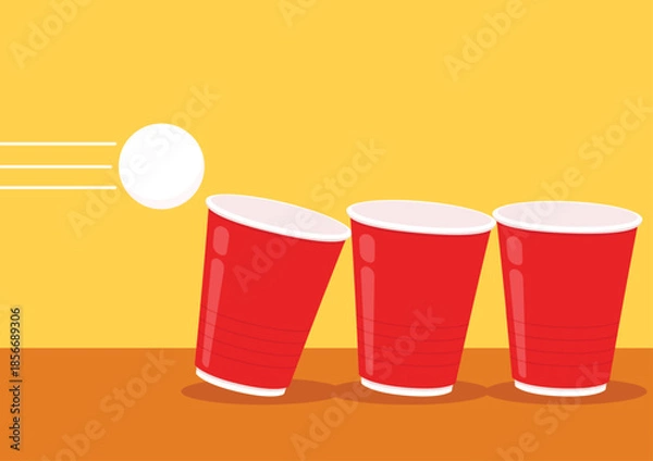 Obraz Vector Red plastic cup isolated on yellow background. Red plastic party cup.