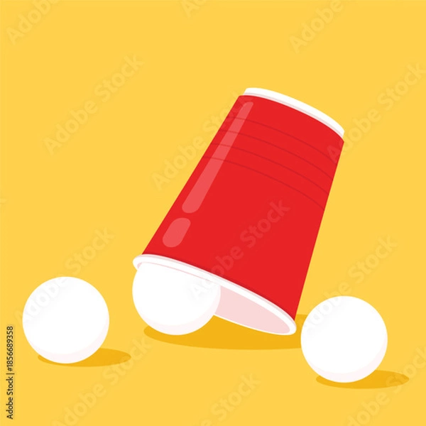 Obraz Vector Red plastic cup isolated on yellow background. Red plastic party cup.