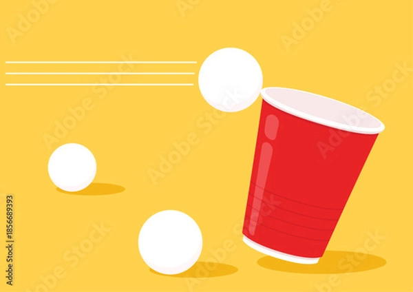 Obraz Vector Red plastic cup isolated on yellow background. Red plastic party cup.