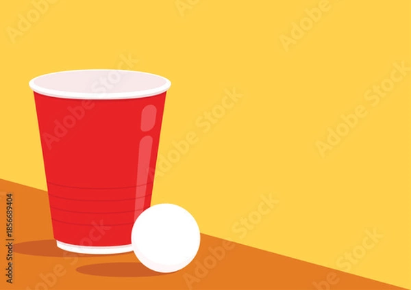 Obraz Vector Red plastic cup isolated on yellow background. Red plastic party cup.