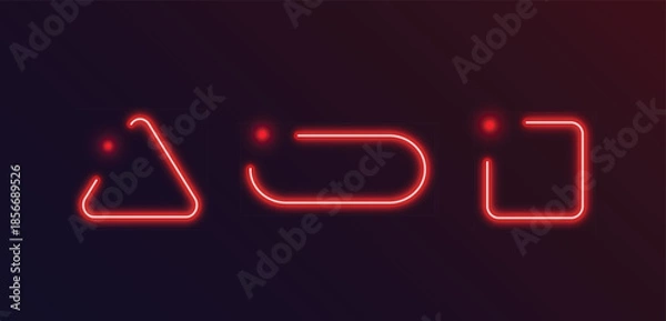 Obraz Red glowing neon geometric shapes including triangle, rounded rectangle, and square on dark gradient background