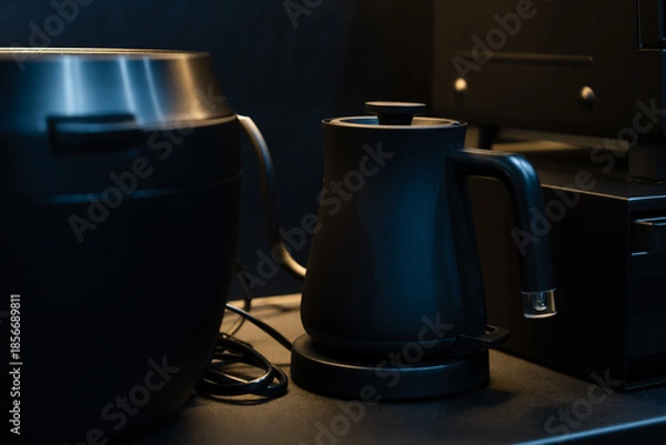 Obraz 黒を基調にした美しいダイニング。シックな家電製品で落ち着いた雰囲気を醸し出します。