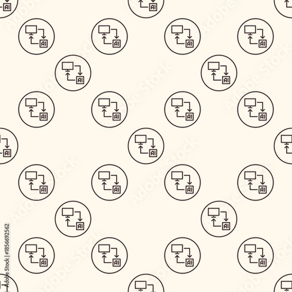 Obraz AI Computer vector Artificial Intelligence PC round seamless pattern in thin line style