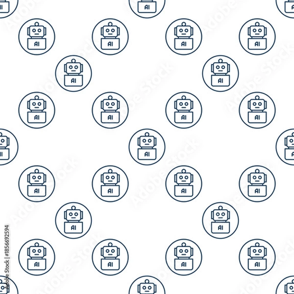 Obraz AI Robot vector Artificial Intelligence Bot round seamless pattern in thin line style