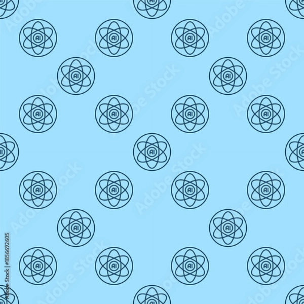 Obraz Artificial Intelligence Atom vector AI Molecule outline round seamless pattern