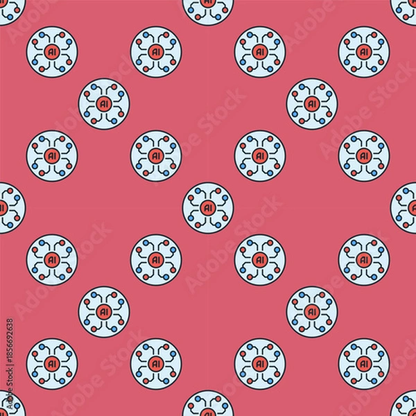 Obraz Artificial Intelligence technology vector AI colored round seamless pattern