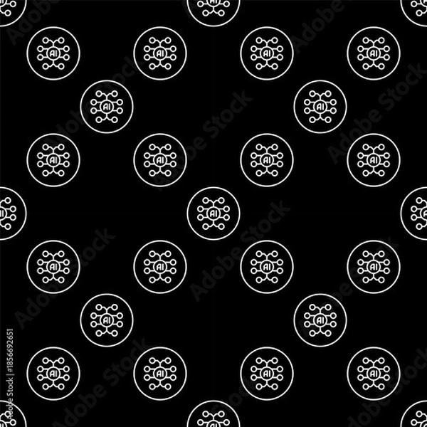 Obraz Artificial Intelligence Brain vector AI Smart Circuit Board linear round seamless pattern