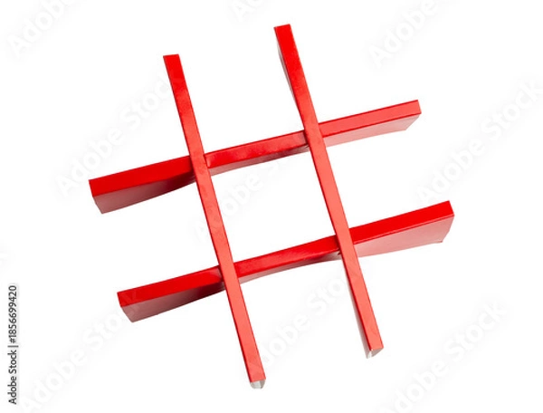 Obraz Red Hashtag Symbol Minimal Studio Shot isolated on a white background