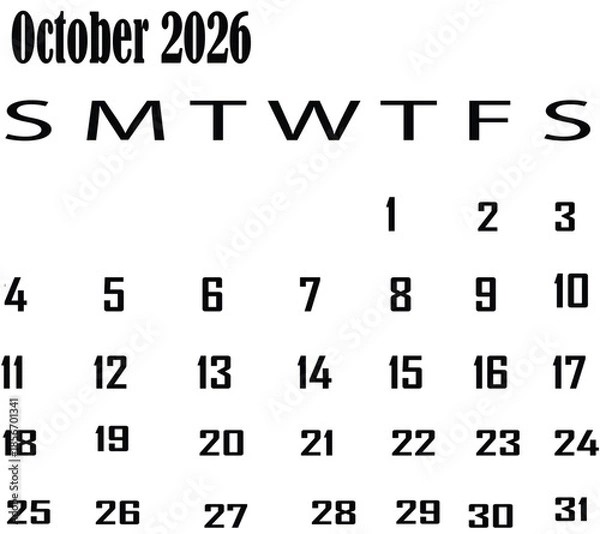 Obraz October 2026 Calendar