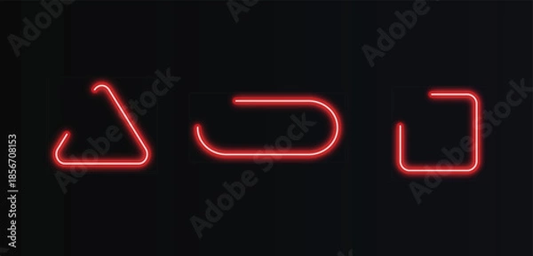 Obraz Red glowing neon geometric shapes including triangle, rounded rectangle, and square on dark gradient background