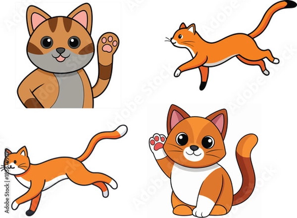 Obraz Funny Cartoon Cats and Fox Set.