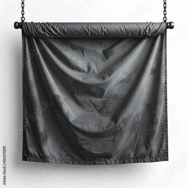 Fototapeta Draped dark gray fabric banner with leaf pattern