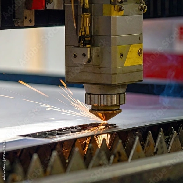 Fototapeta Laser cutting machine in action