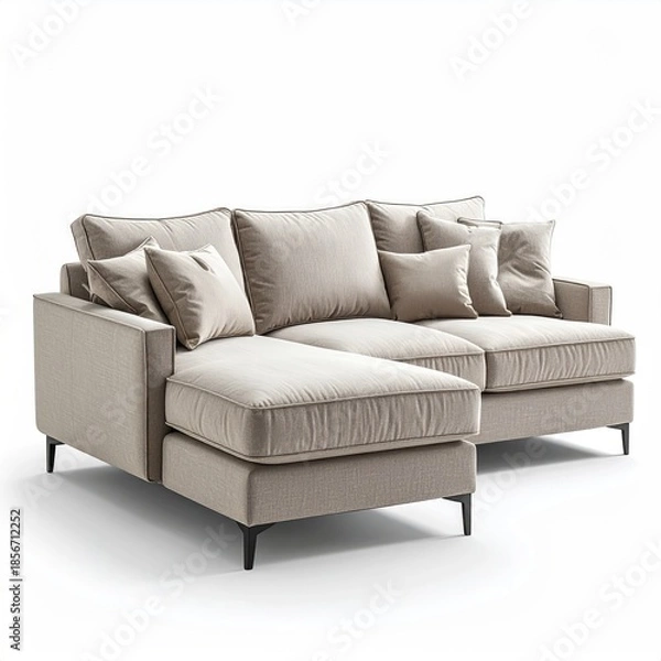 Obraz Light beige, modern sectional sofa with chaise lounge
