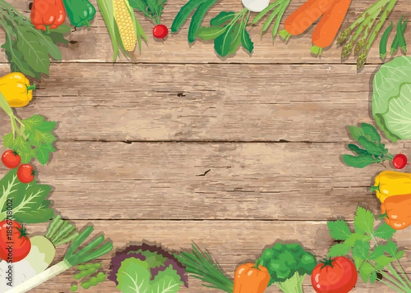 Obraz Vegetable frame on wooden background with copy space illustration