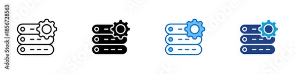 Obraz Server Configuration Multiple Style Icon Design Vector - stacked servers with a gear element, representing system setup, infrastructure control, and technical management