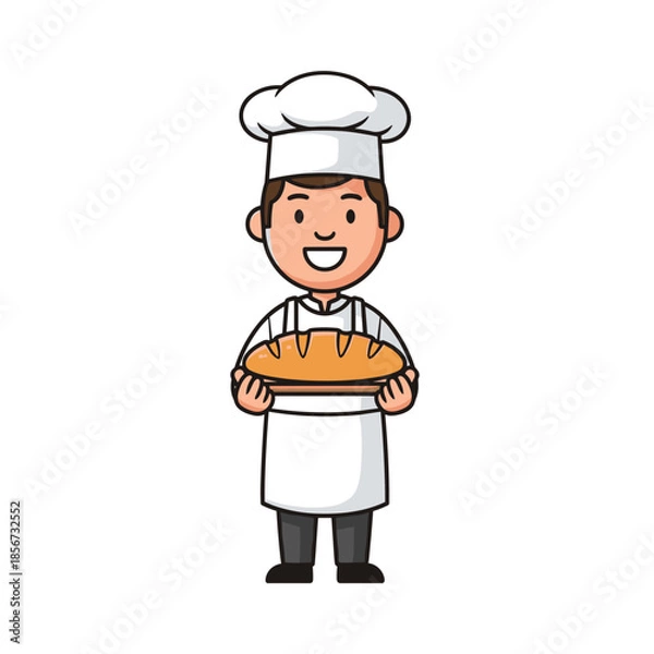 Obraz Cartoon Baker Holding Freshly Baked Bread.