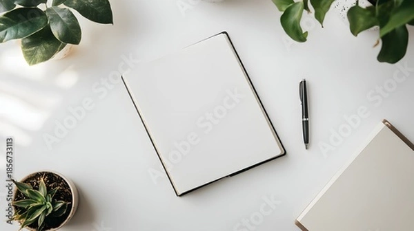 Obraz Flat Lay of Blank Open Book with Flowers