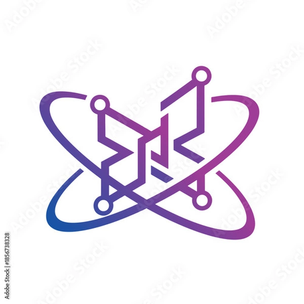 Obraz Purple and blue abstract molecular structure science