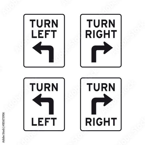 Obraz Turn left right arrow traffic road sign set