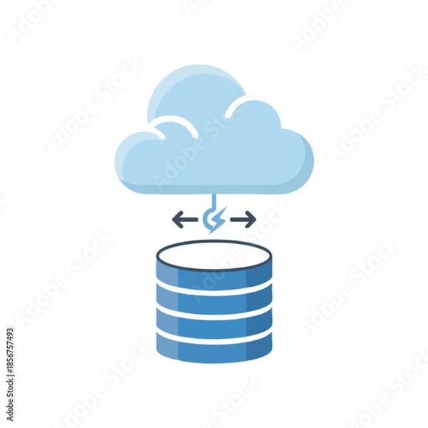 Fototapeta Icon showing a cloud over a database, connected with lightning bolt