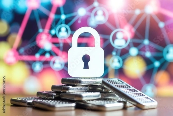 Fototapeta Cryptocurrency Security Concept with Padlock and Network technology