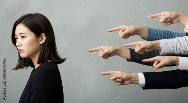 Obraz 後ろ指を指される女性（日本人の非難・批判・同調圧力のイメージ）