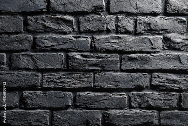 Obraz Textured dark grey brick wall background with deep shadows