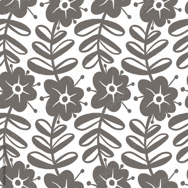 Obraz Monochrome  seamless pattern with flowers.  Vector illustration