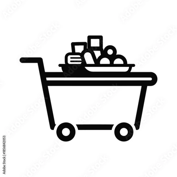 Obraz Black and white shopping cart with fruits and vegetables grocery
