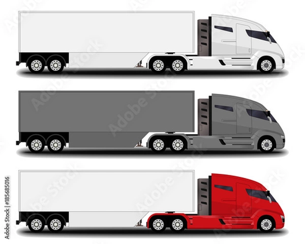 Obraz futuristic electric trucks set. side view