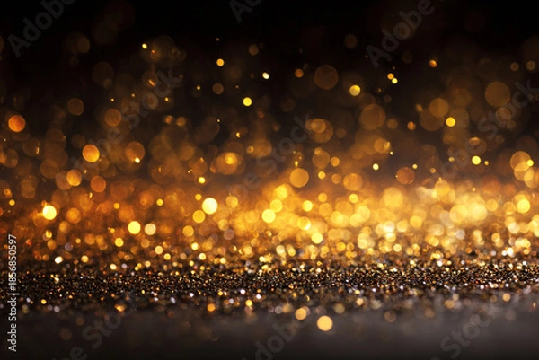 Fototapeta shimmering golden bokeh lights against a dark background