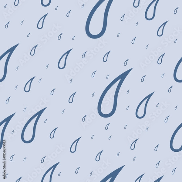 Obraz Rain drops isolated on a blue background. rain outline drawing Seamless pattern