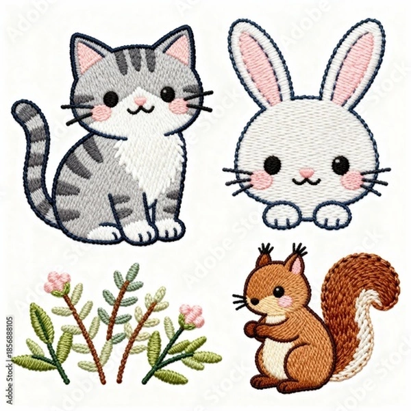 Obraz Cute animal embroidery patterns template