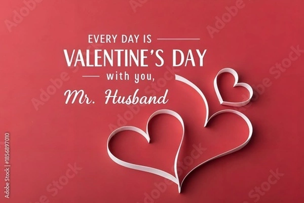 Fototapeta Every day is valentine's day with you, mr. husband greeting card on red background Vector