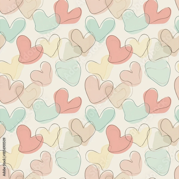 Obraz Seamless pattern with heart,s soft pastel palette, modern vector style