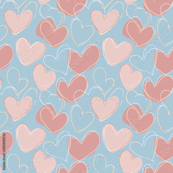 Obraz seamless pattern heart outline minimal line art, soft pastel palette