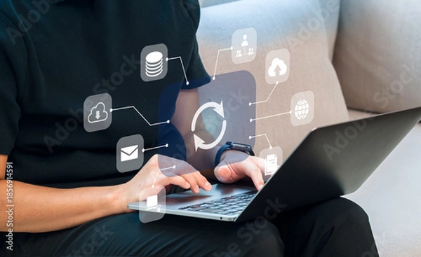 Fototapeta ビジネスにおけるDXとクラウドのデータ連携と情報管理