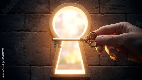 Obraz Hand inserting key into lock